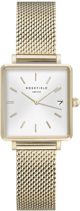 Rosefield The Boxy XS White Sunray Mesh Gold horloge QMWMG Q039