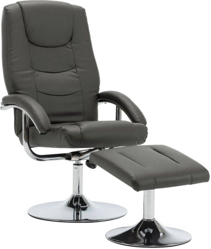 VidaXL Fauteuil Verstelbaar Met Voetenbankje Kunstleer Grijs