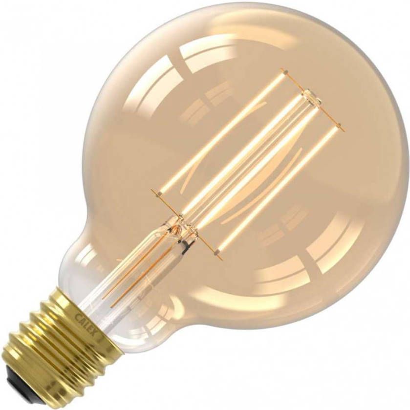 Trendhopper Calex LED Full Glass LongFilament Globe Lamp 240V 4W 320lm E27 GLB95, Gold 2100K Dimmable, energy label A+